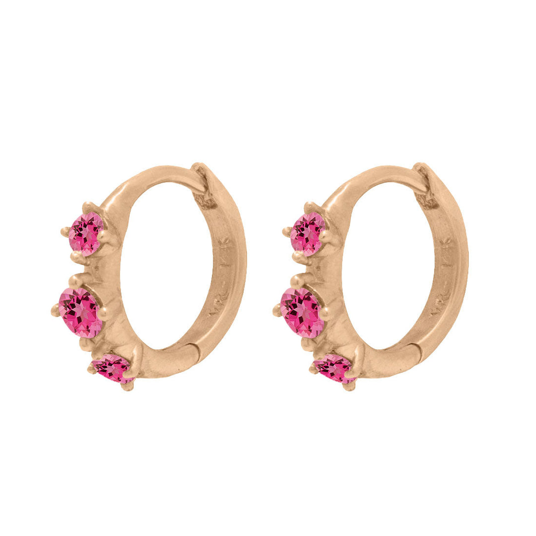 Pink Tourmaline Clicker Hoops, Gold Huggie Earrings, Orion's Belt Constellation Single By Valley Rose Ethical Jewelry