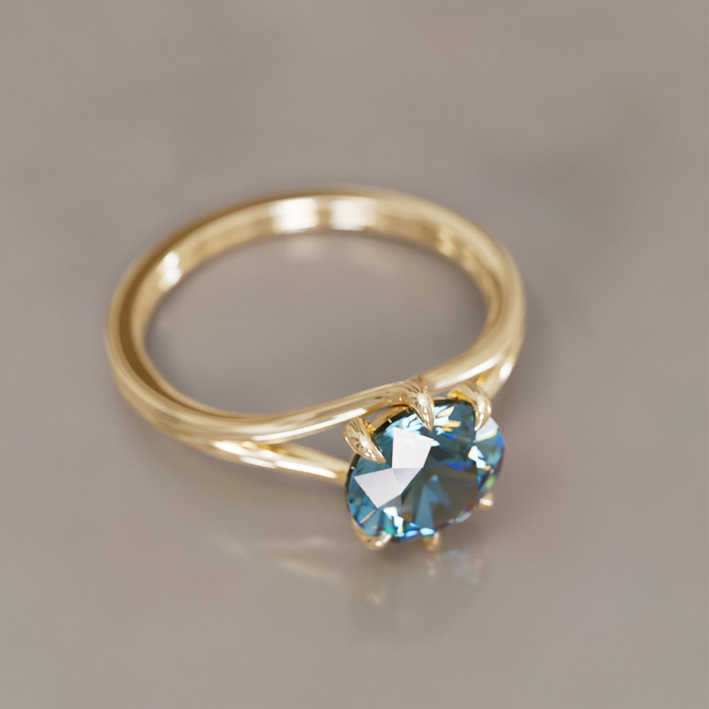 Mira Round Blue Sapphire Modern Unique Split Shank Engagement Ring By Valley Rose