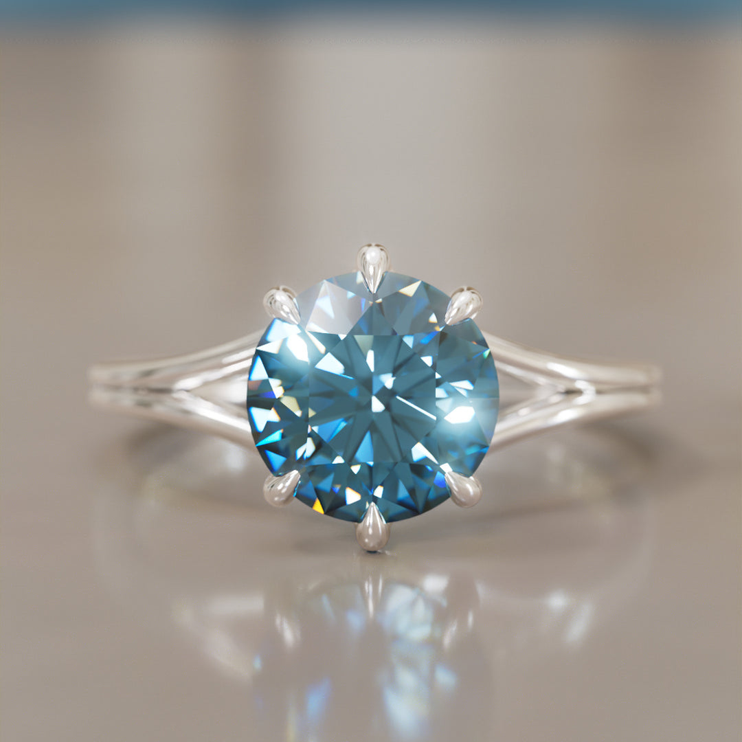 Mira Round Blue Sapphire Modern Unique Split Shank Engagement Ring By Valley Rose