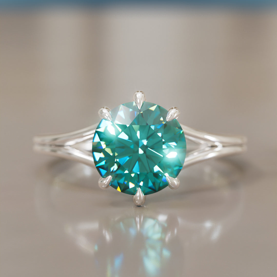 Mira Round Teal Sapphire Modern Unique Split Shank Engagement Ring By Valley Rose