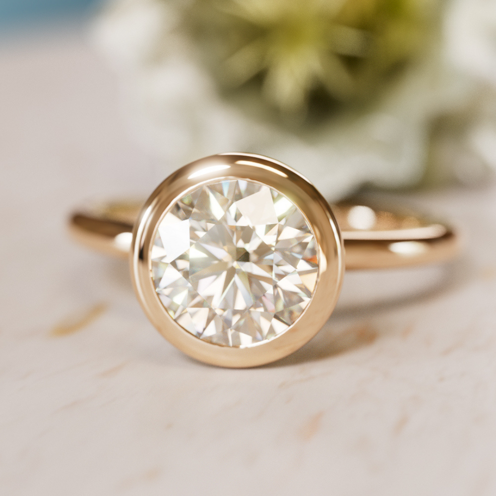 Nora Round Diamond Modern Unique Engagement Ring Bezel Solitaire By Valley Rose