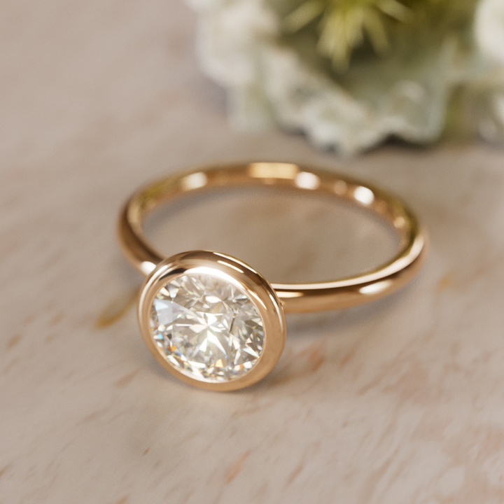 Nora Round Diamond Modern Unique Engagement Ring Bezel Solitaire By Valley Rose