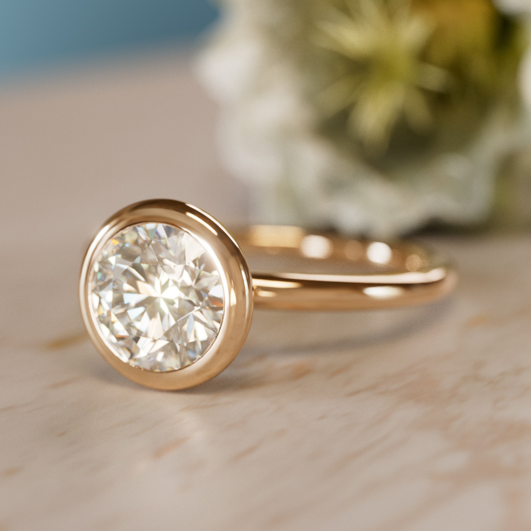 Nora Round Diamond Modern Unique Engagement Ring Bezel Solitaire By Valley Rose