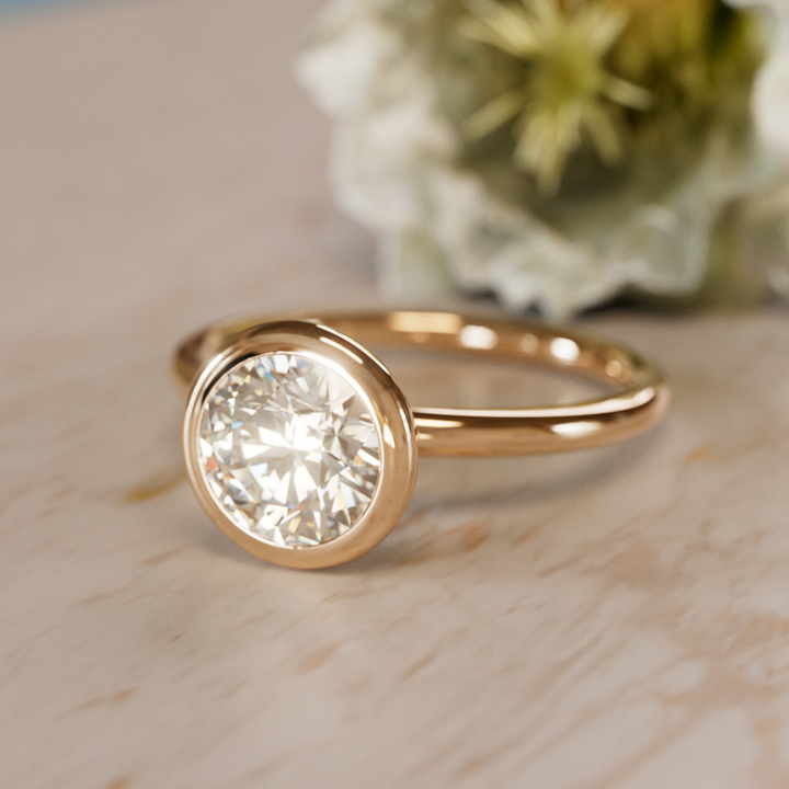 Nora Round Diamond Modern Unique Engagement Ring Bezel Solitaire By Valley Rose
