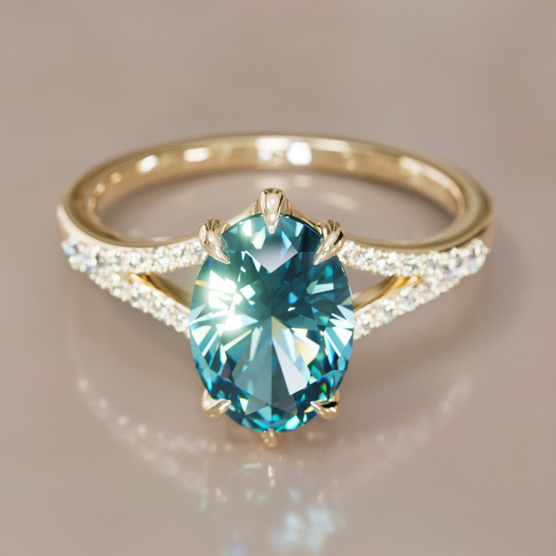 Octavia Oval Blue Sapphire Modern Unique Split Shank Engagement Ring By Valley Rose