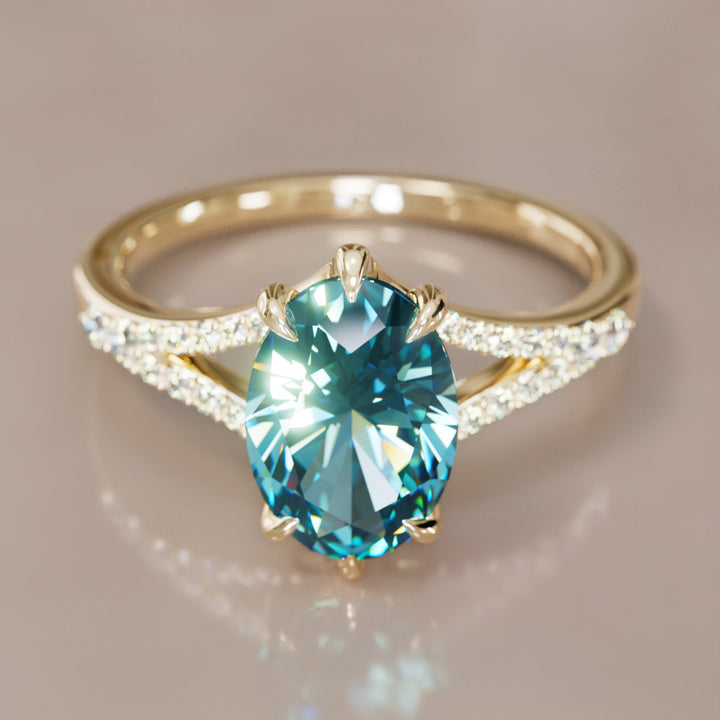 Octavia Oval Blue Sapphire Modern Unique Split Shank Engagement Ring By Valley Rose