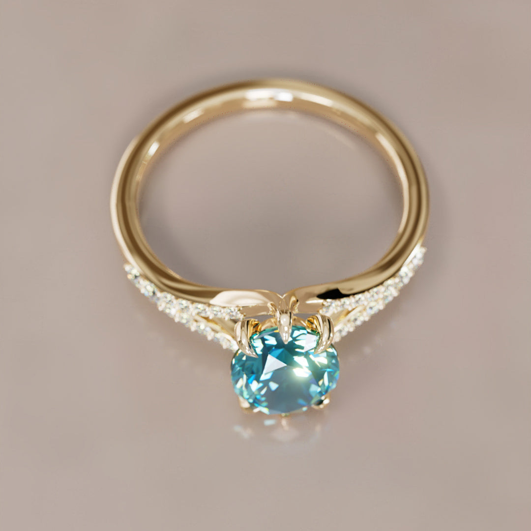 Octavia Oval Blue Sapphire Modern Unique Split Shank Engagement Ring By Valley Rose