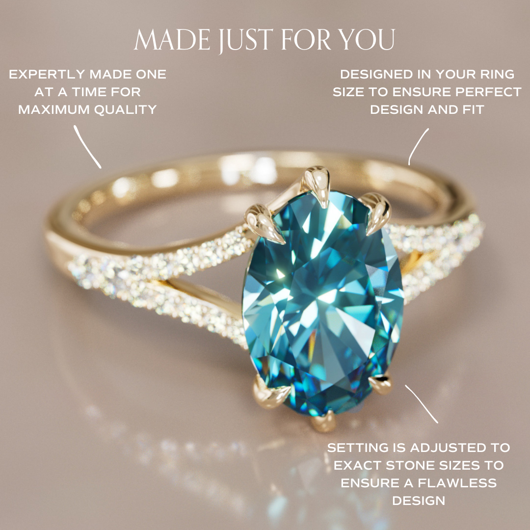 Octavia Oval Blue Sapphire Modern Unique Split Shank Engagement Ring By Valley Rose