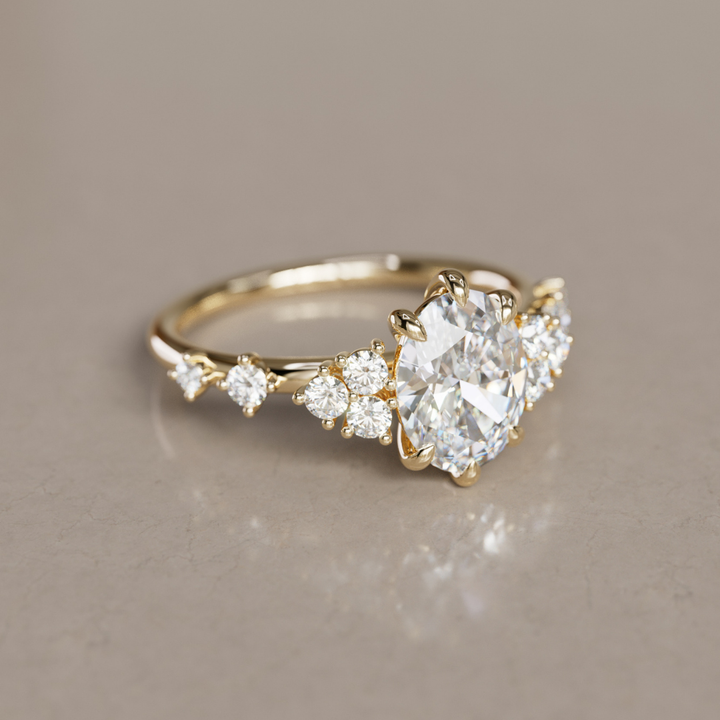Odelia Oval Lab Diamond Unique Engagement Ring Nature Inspired By Valley Rose