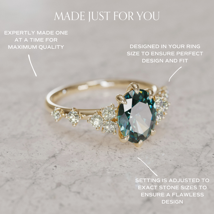 Odelia Oval Teal Sapphire Unique Engagement Ring Nature Inspired By Valley Rose