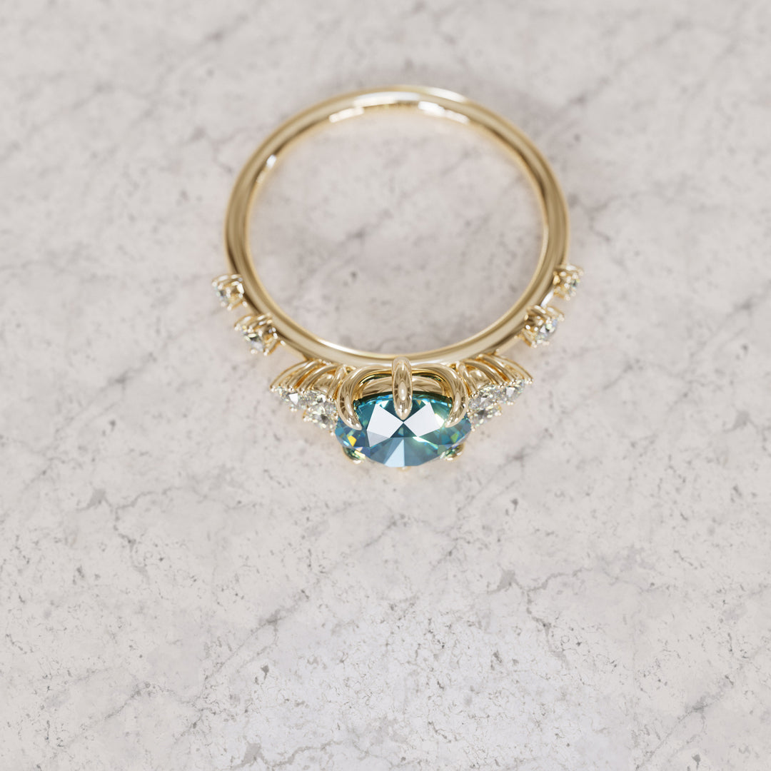 Odessa Round Blue Sapphire Unique Engagement Ring Nature Inspired By Valley Rose