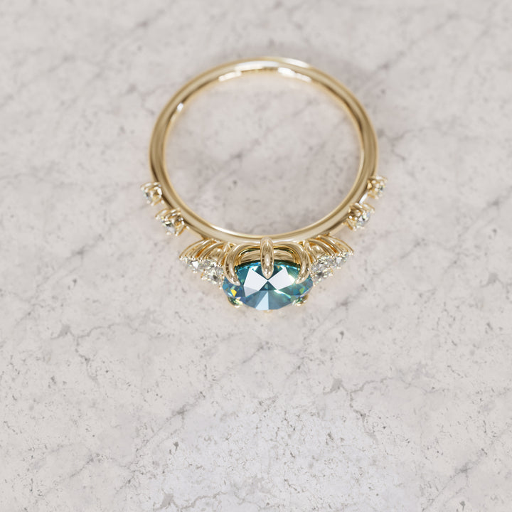 Odessa Round Blue Sapphire Unique Engagement Ring Nature Inspired By Valley Rose