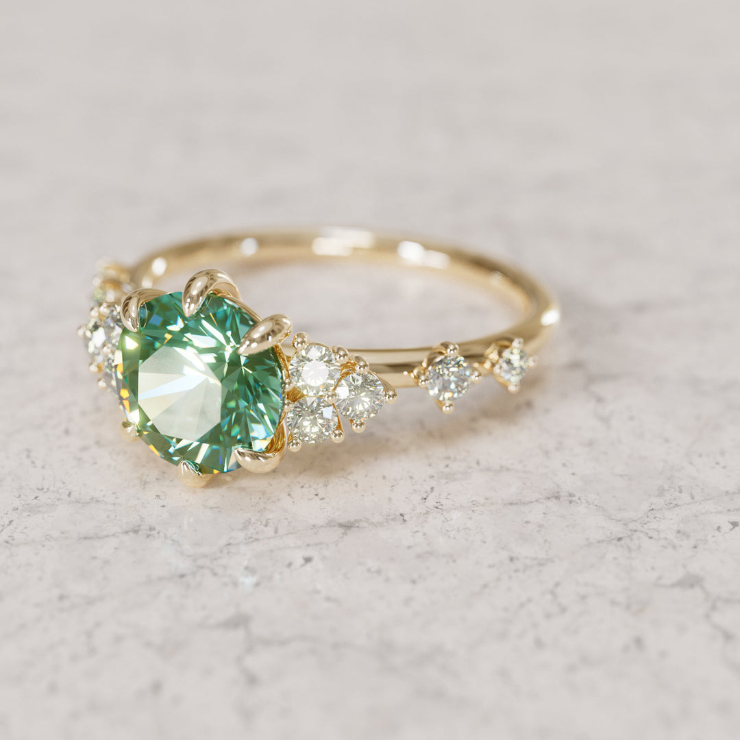 Odessa Round Green Sapphire Unique Engagement Ring Nature Inspired By Valley Rose