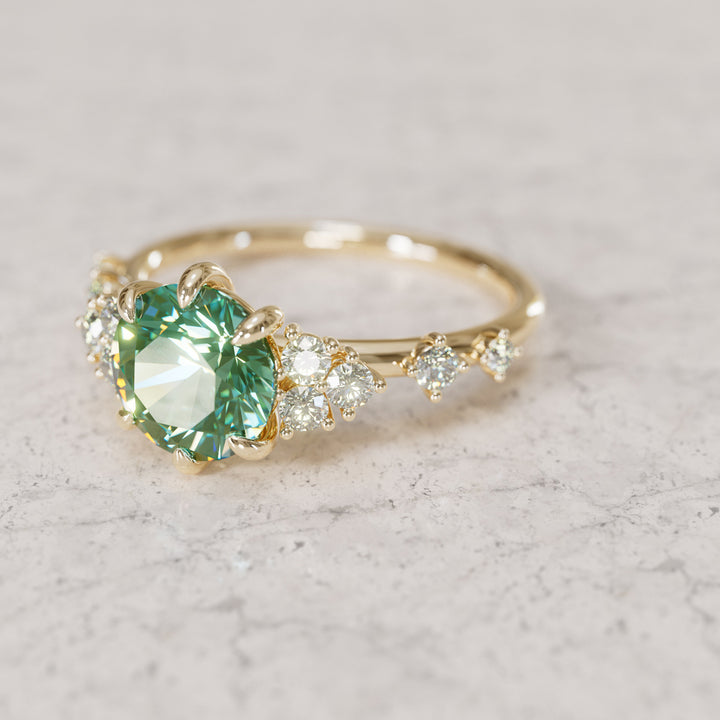 Odessa Round Green Sapphire Unique Engagement Ring Nature Inspired By Valley Rose