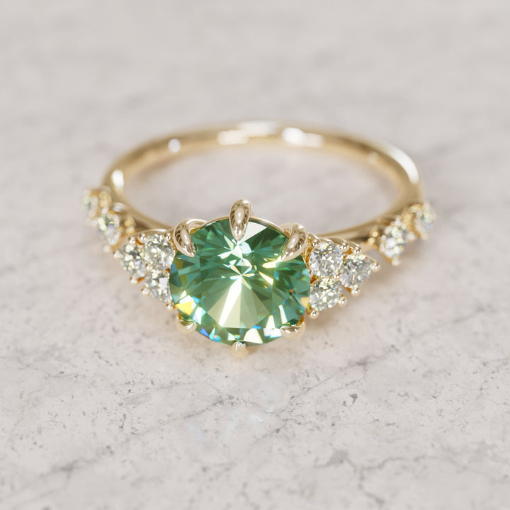 Odessa Round Green Sapphire Unique Engagement Ring Nature Inspired By Valley Rose
