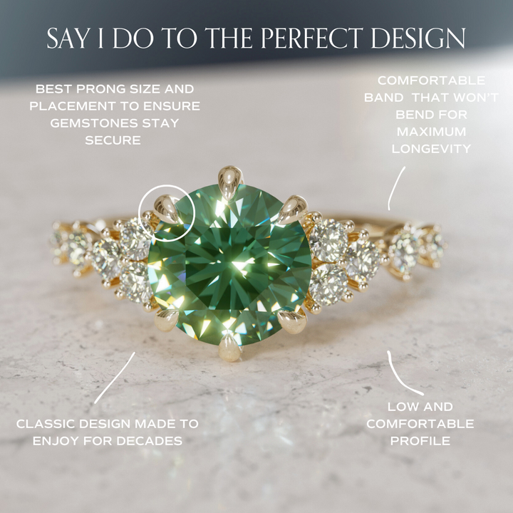 Odessa Round Green Sapphire Unique Engagement Ring Nature Inspired By Valley Rose