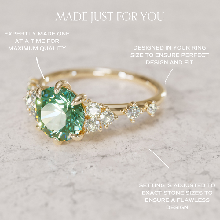 Odessa Round Green Sapphire Unique Engagement Ring Nature Inspired By Valley Rose