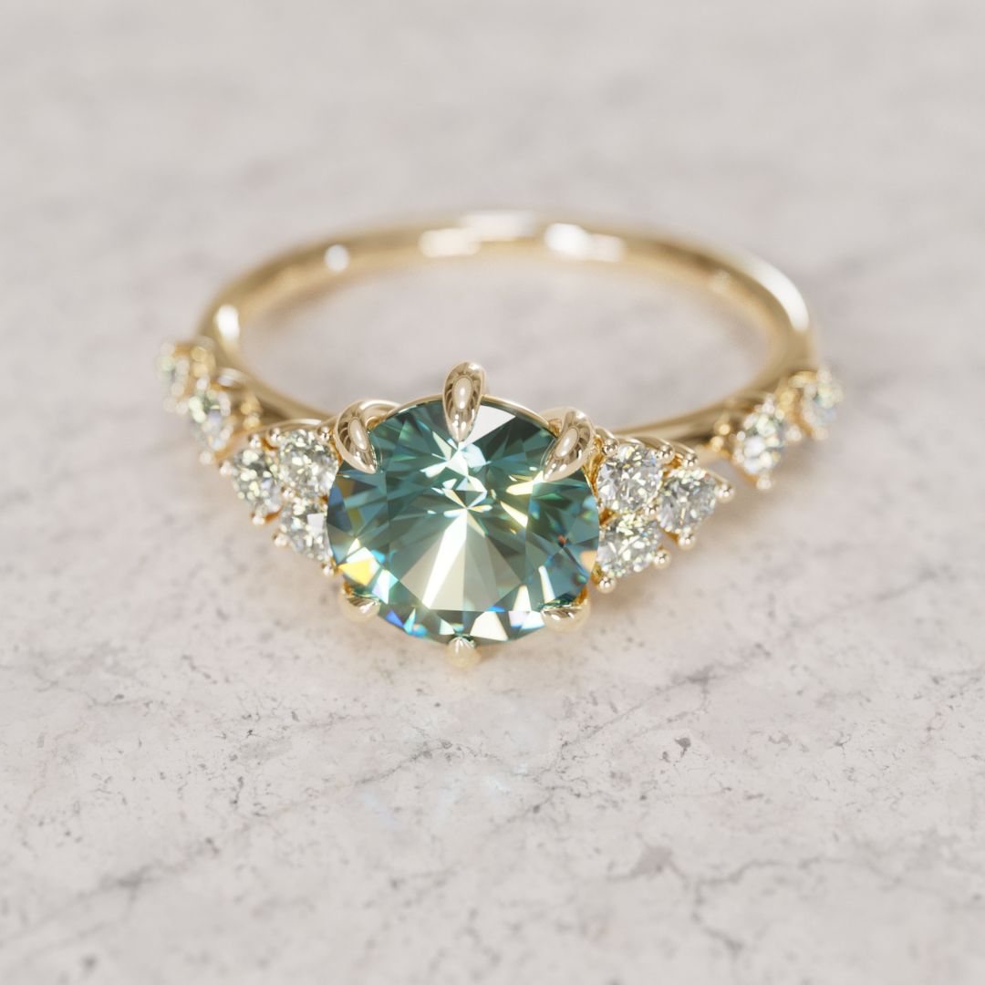 Odessa Round Teal Sapphire Unique Engagement Ring Nature Inspired By Valley Rose