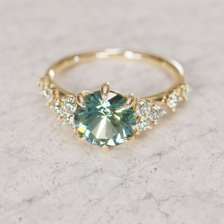 Odessa Round Teal Sapphire Unique Engagement Ring Nature Inspired By Valley Rose