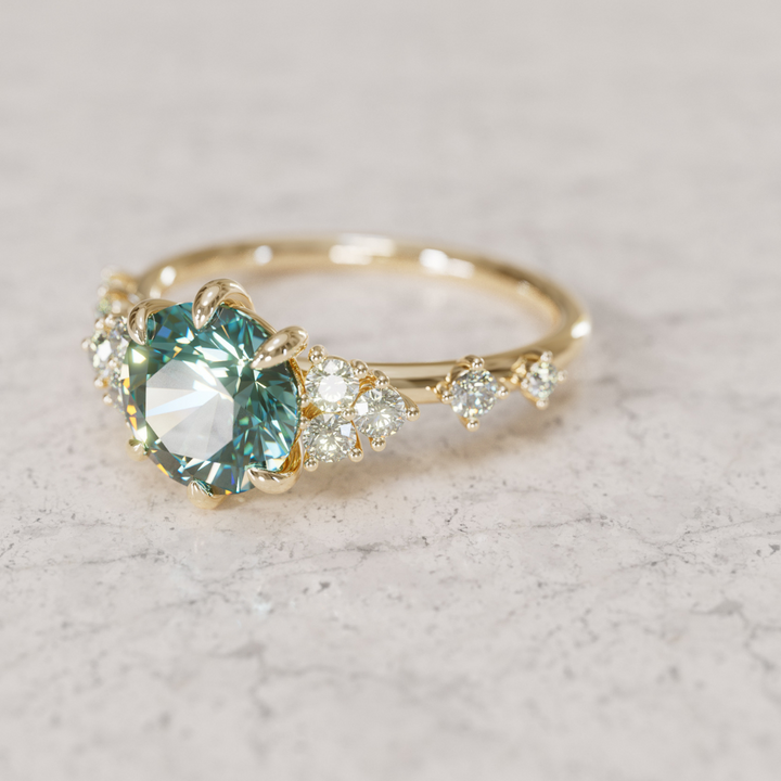 Odessa Round Teal Sapphire Unique Engagement Ring Nature Inspired By Valley Rose