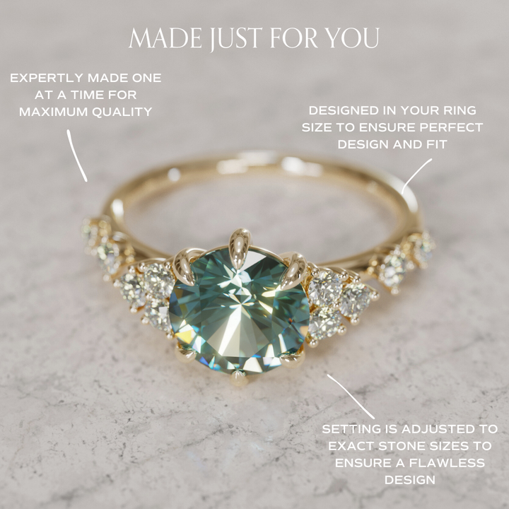Odessa Round Teal Sapphire Unique Engagement Ring Nature Inspired By Valley Rose