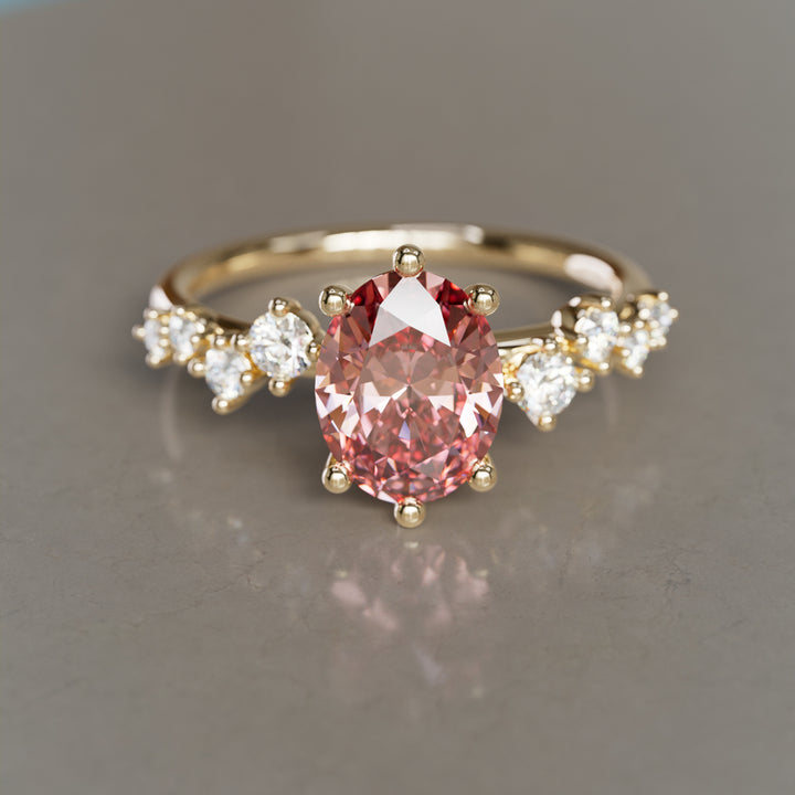 Oleander Oval Pink Lab Diamond Engagement Flower Ring Nature Inspired By Valley Rose