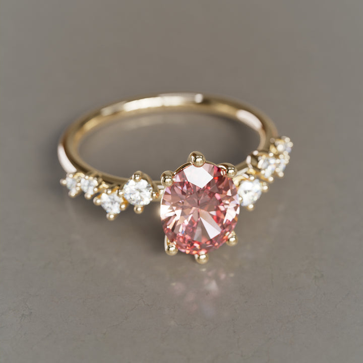 Oleander Oval Pink Lab Diamond Engagement Flower Ring Nature Inspired By Valley Rose