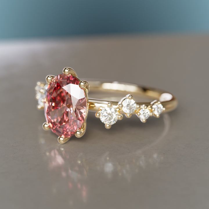 Oleander Oval Pink Lab Diamond Engagement Flower Ring Nature Inspired By Valley Rose