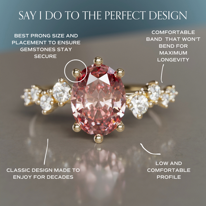 Oleander Oval Pink Lab Diamond Engagement Flower Ring Nature Inspired By Valley Rose