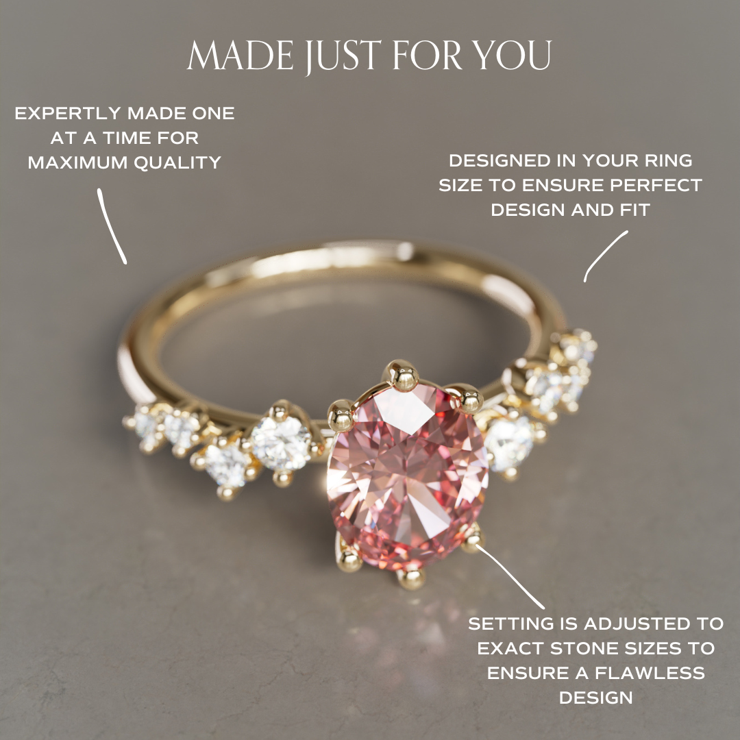 Oleander Oval Pink Lab Diamond Engagement Flower Ring Nature Inspired By Valley Rose