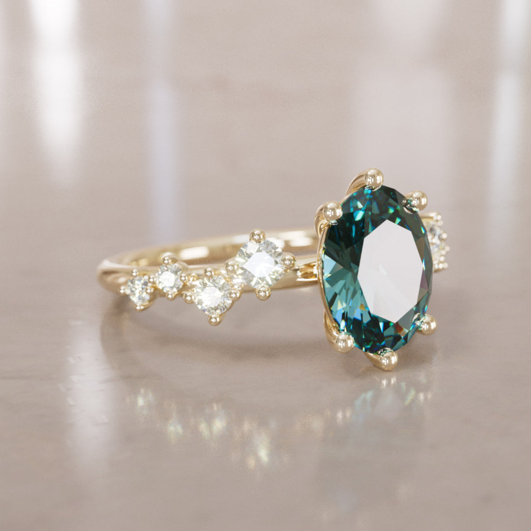 Oleander Oval Teal Sapphire Engagement Flower Ring Nature Inspired By Valley Rose
