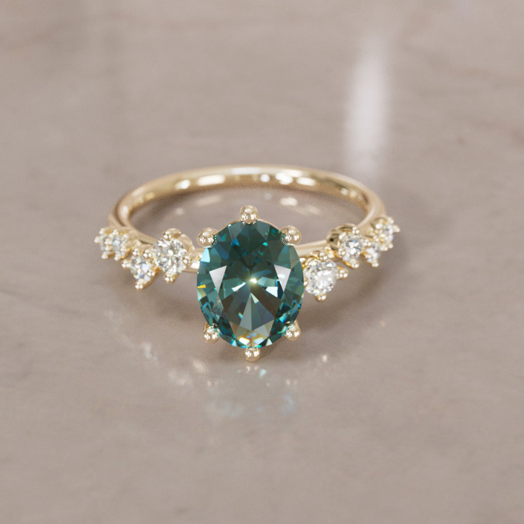 Oleander Oval Teal Sapphire Engagement Flower Ring Nature Inspired By Valley Rose