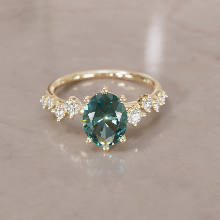 Oleander Oval Teal Sapphire Engagement Flower Ring Nature Inspired By Valley Rose
