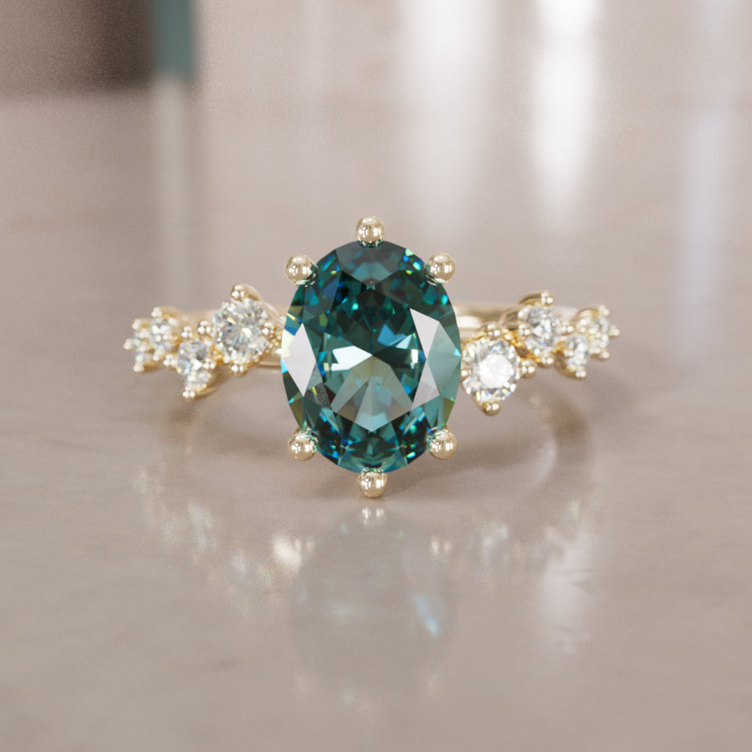 Oleander Oval Teal Sapphire Engagement Flower Ring Nature Inspired By Valley Rose