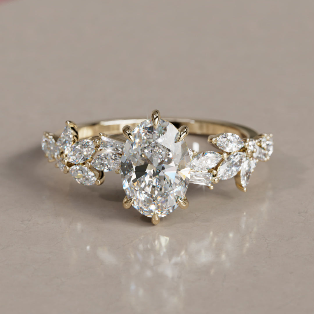 Olearia Oval Lab Diamond Engagement Flower Ring Nature Inspired By Valley Rose