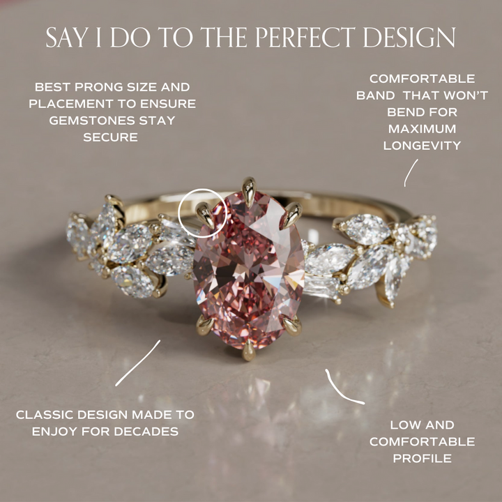 Olearia Oval Pink Lab Diamond Engagement Flower Ring Nature Inspired By Valley Rose