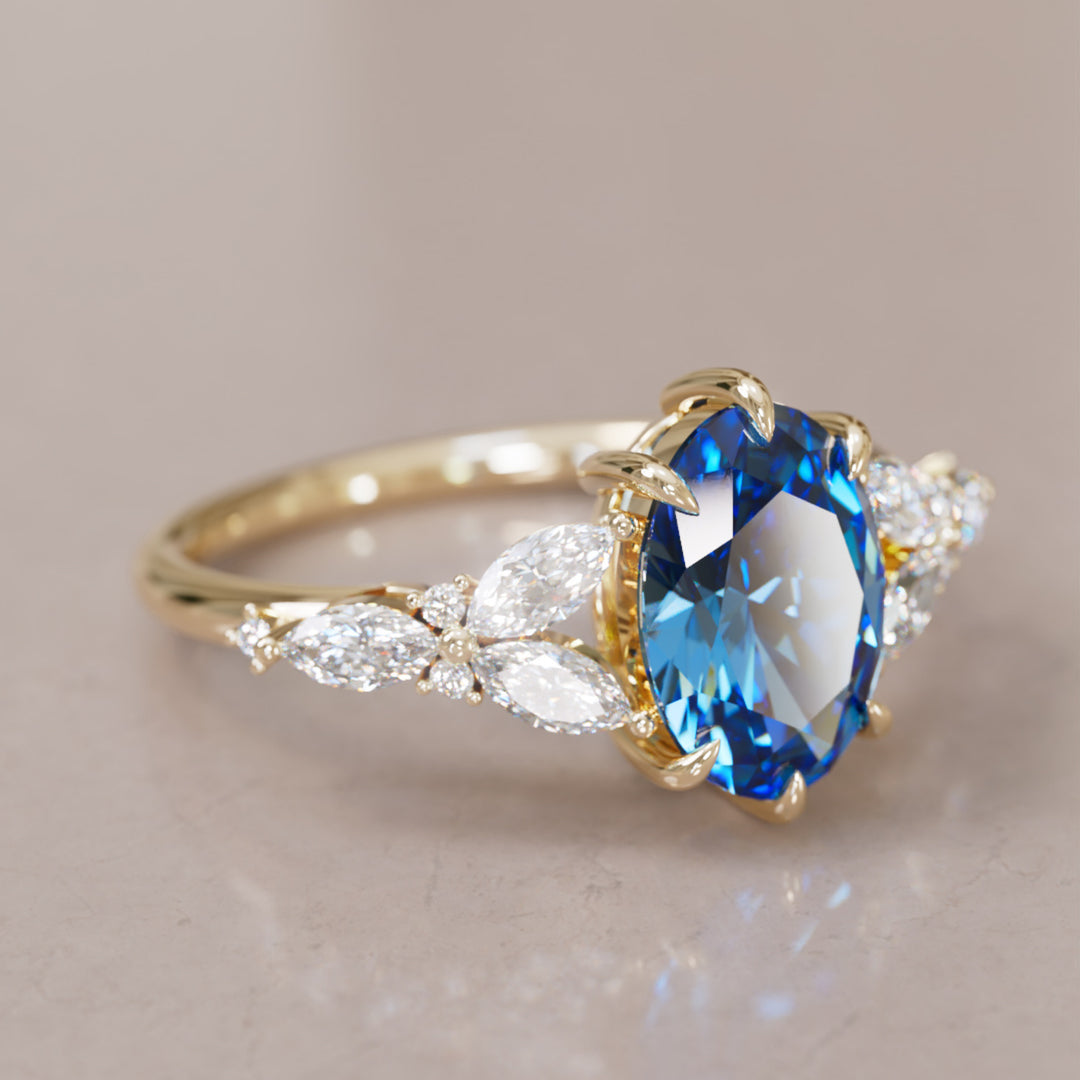 Orchid Oval Blue Sapphire Engagement Flower Ring Nature Inspired By Valley Rose
