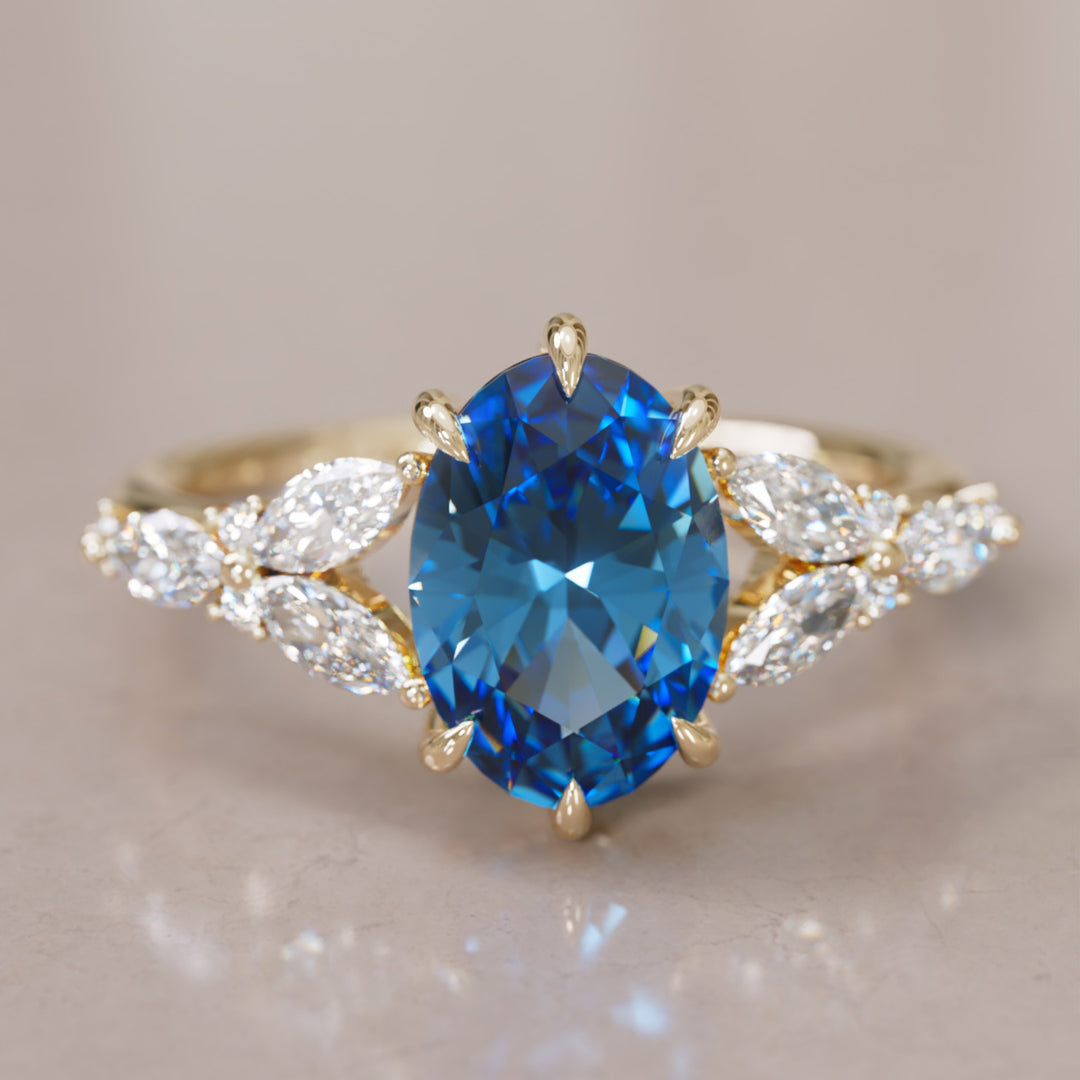 Orchid Oval Blue Sapphire Engagement Flower Ring Nature Inspired By Valley Rose