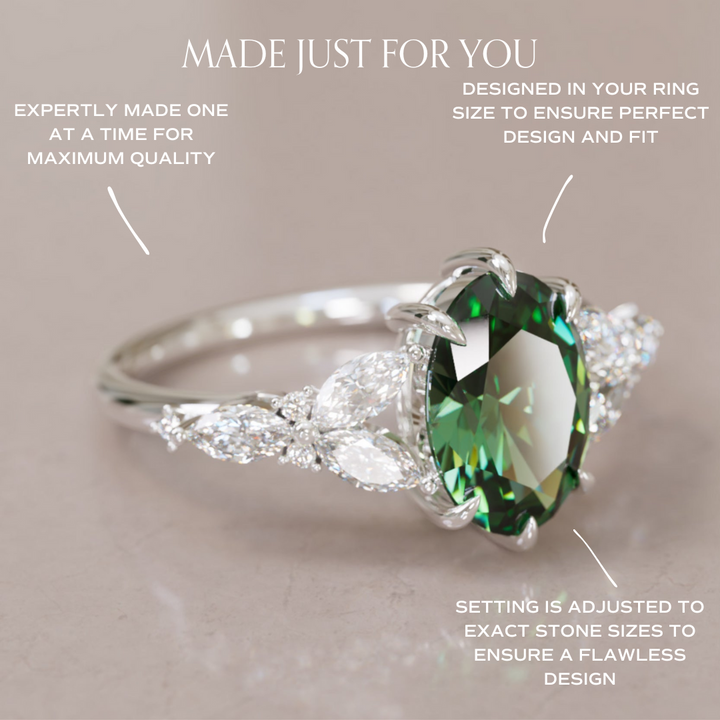 Orchid Oval Green Sapphire Engagement Flower Ring Nature Inspired By Valley Rose