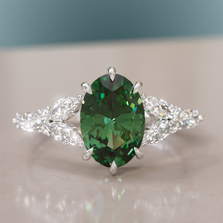 Orchid Oval Green Sapphire Engagement Flower Ring Nature Inspired By Valley Rose