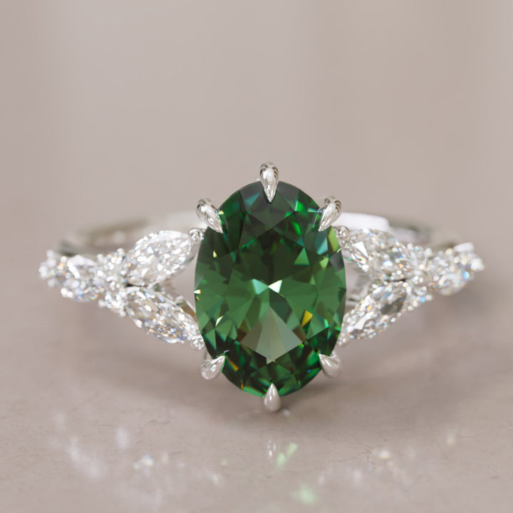 Orchid Oval Green Sapphire Engagement Flower Ring Nature Inspired By Valley Rose