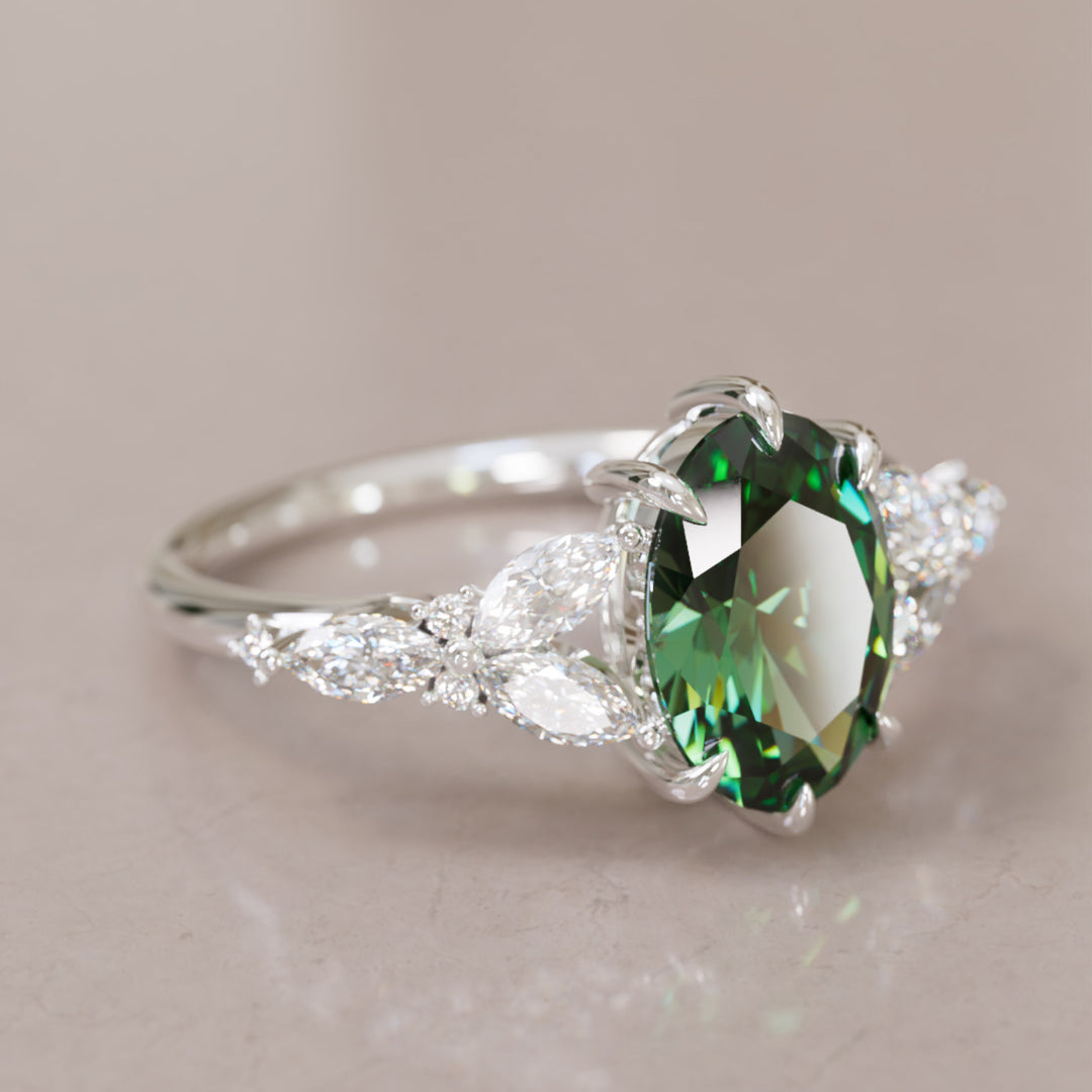 Orchid Oval Green Sapphire Engagement Flower Ring Nature Inspired By Valley Rose