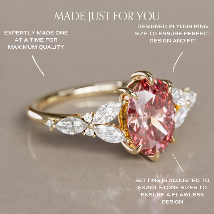 Orchid Oval Pink Lab Diamond Engagement Flower Ring Nature Inspired By Valley Rose
