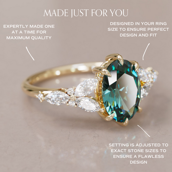 Orchid Oval Teal Sapphire Engagement Flower Ring Nature Inspired By Valley Rose