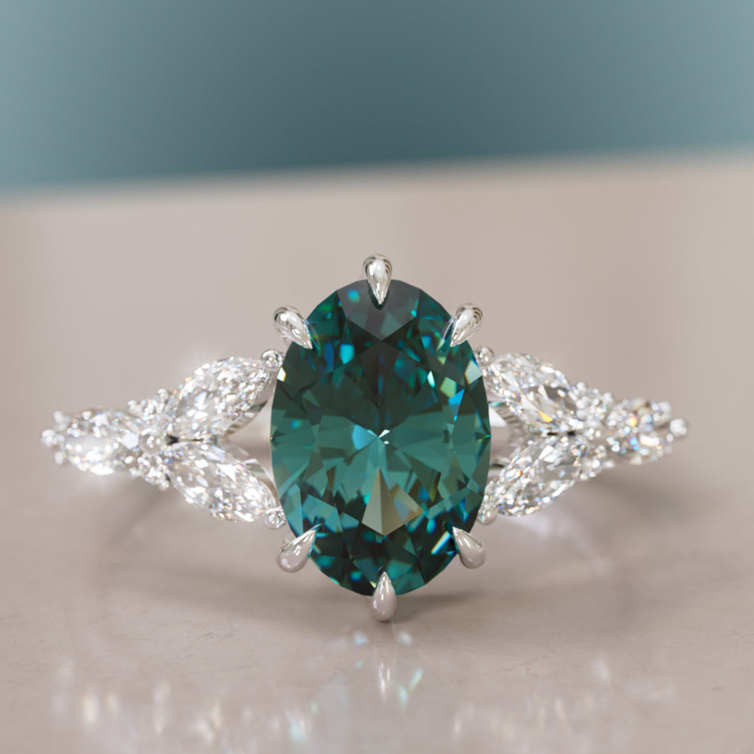 Orchid Oval Teal Sapphire Engagement Flower Ring Nature Inspired By Valley Rose