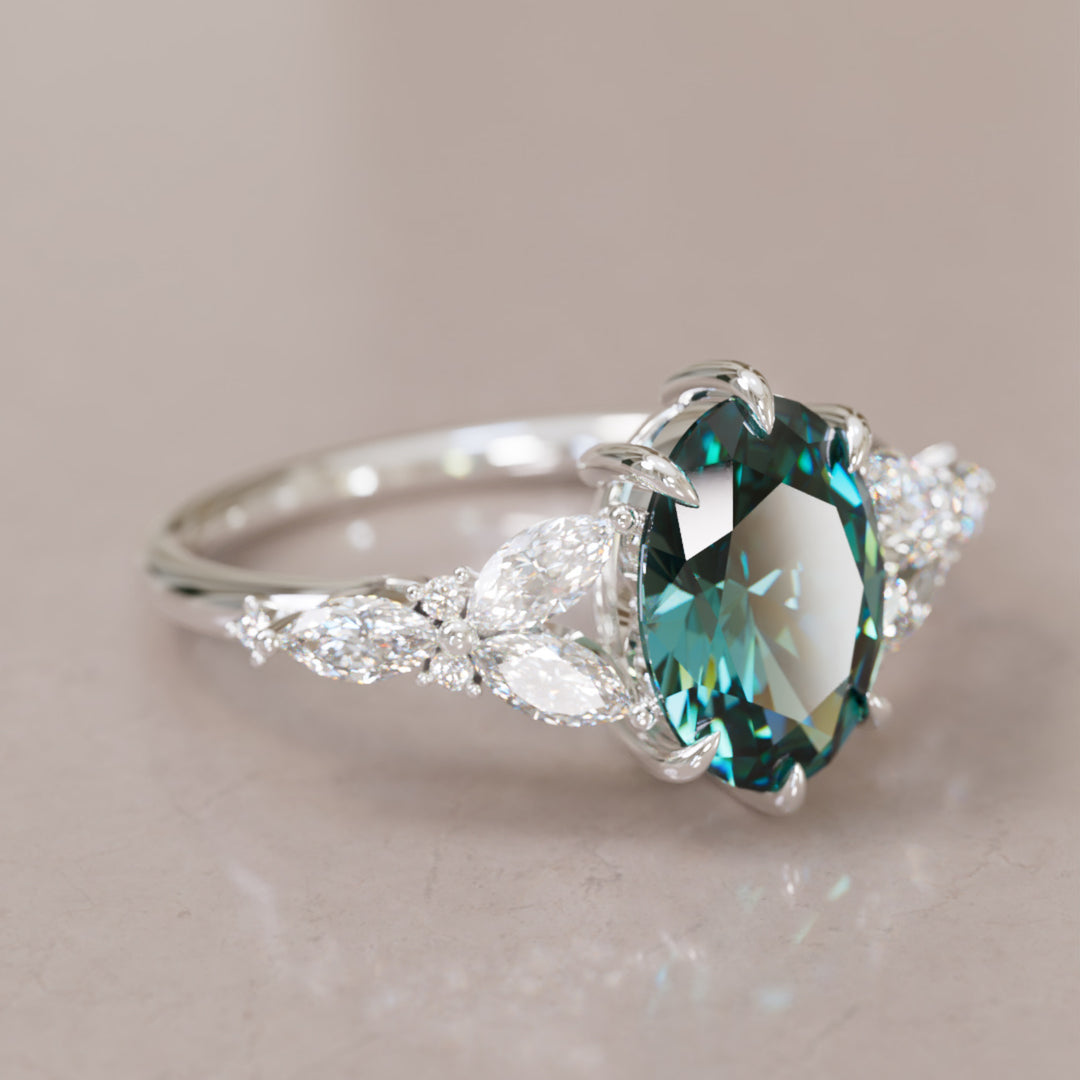 Orchid Oval Teal Sapphire Engagement Flower Ring Nature Inspired By Valley Rose
