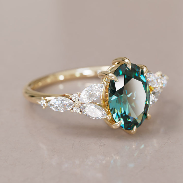 Orchid Oval Teal Sapphire Engagement Flower Ring Nature Inspired By Valley Rose