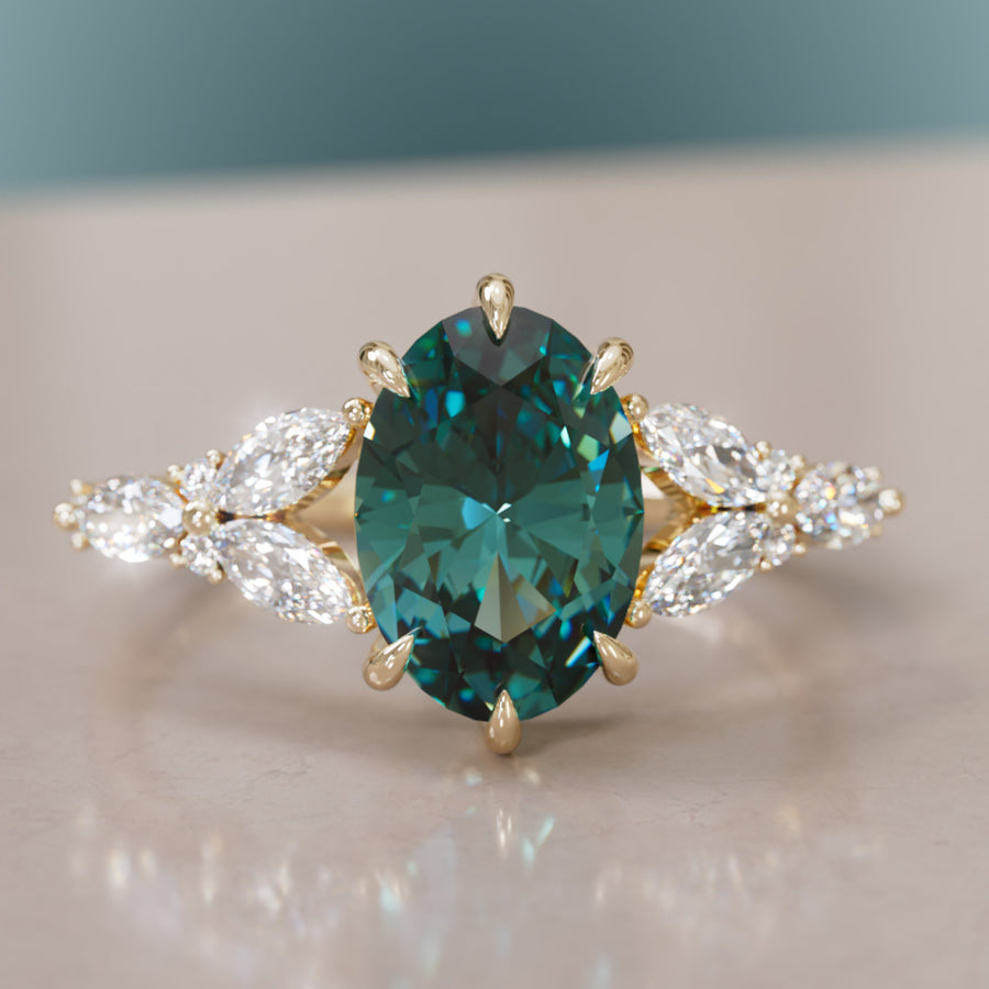 Orchid Oval Teal Sapphire Engagement Flower Ring Nature Inspired By Valley Rose