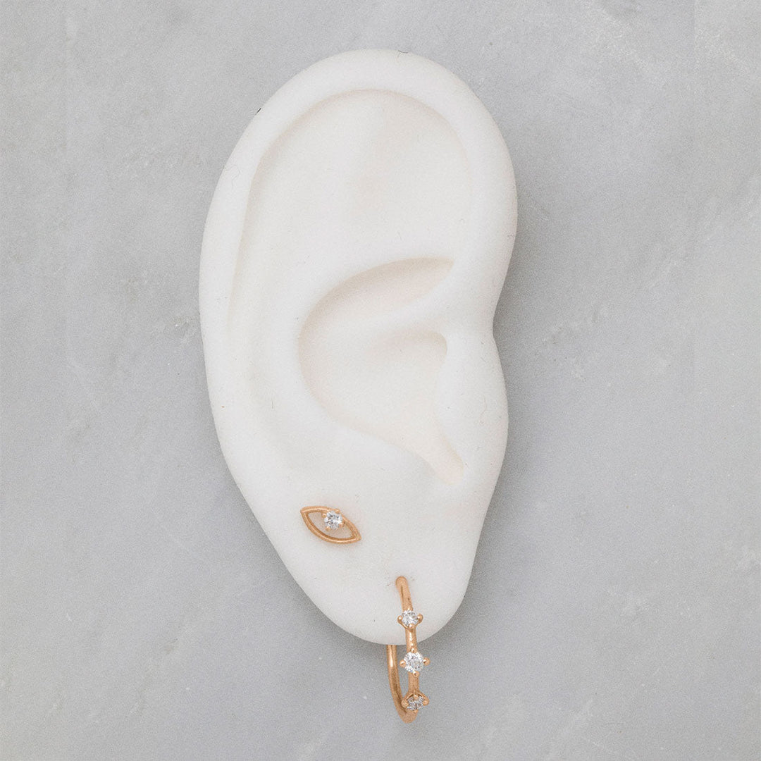 Diamond Gold 3 Stone Hoops, Orion's Belt Constellation Lab Diamond By Valley Rose Ethical Jewelry