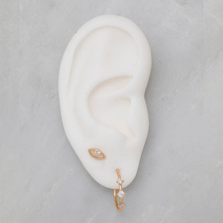Diamond Gold 3 Stone Hoops, Orion's Belt Constellation Lab Diamond By Valley Rose Ethical Jewelry